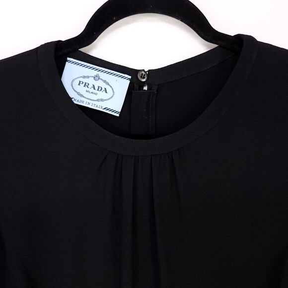 Prada Milano Made in Italy Ruffle Shift Dress Size 40 Womens Black Pleated - Picture 11 of 12